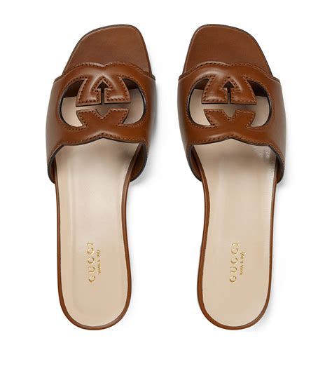 Womens Gucci Brown Leather Interlocking G Sandals Harrods Us