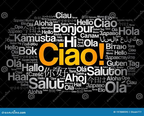 Ciao Hola Saludo En La Nube De Palabras En Italiano Stock De