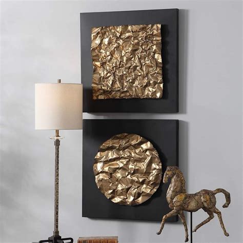 Boaz 20" Square 2-Piece Gold and Black Metal Wall Art Set - #73K22 | Lamps Plus