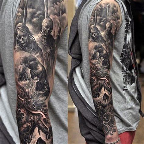Mens Black and White Sleeve Tattoo Ideas - Riccda