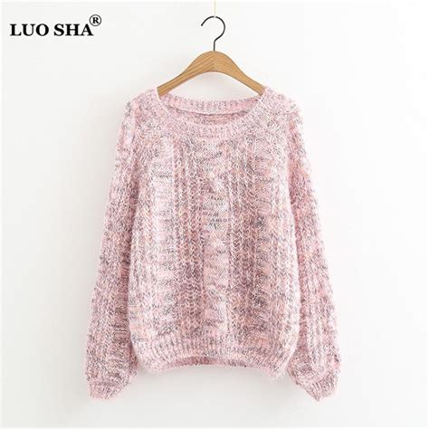 Luosha Women Autumn Winter Mohair Knitted Pullovers Women O Neck Long