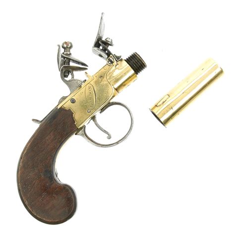 Original British Brass Flintlock Pocket Pistol By Henry Nock Of London International Military