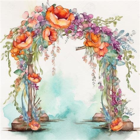 Una Pintura De Acuarela De Un Arco Floral Foto Premium