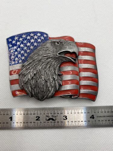 American Flag Bald Eagle Belt Buckle Siskiyou Pewter Gem