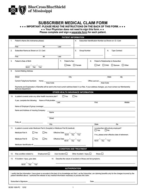 Mississippi Bluecross Form Fill Online Printable Fillable Blank