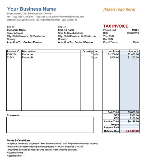 Tax Invoice Gst Format Invoice Template Microsoft Word Invoice