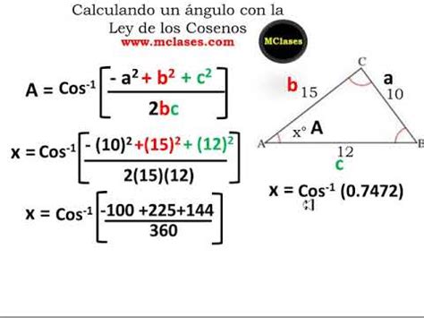 Calcular Un Ngulo Con La Ley De Cosenos Youtube