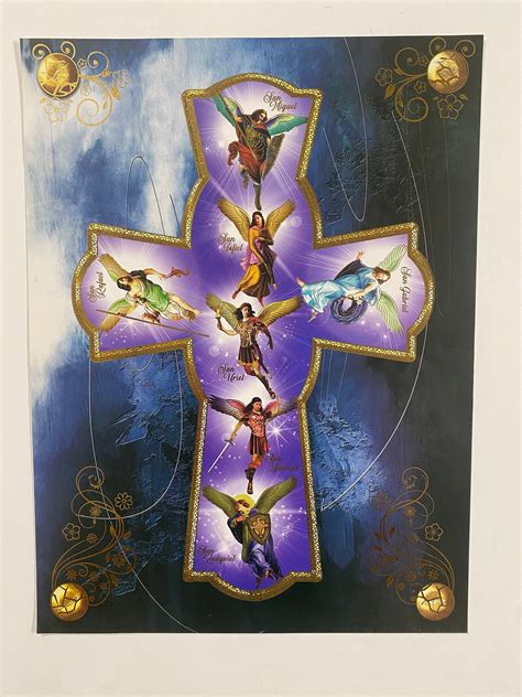 Seven Archangels Cross 12 X 16 Wall Art Print Etsy Posters Art