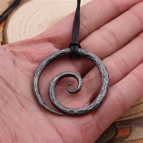 Celtic Spiral Pendant Hand Forged Iron With Adjustable Leather Neck