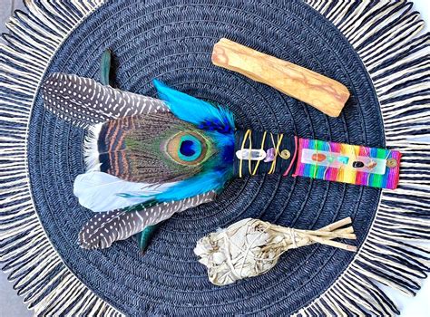 Crystal Smudging Kit Feather Fan With Palo Santo And White Sage Shaman