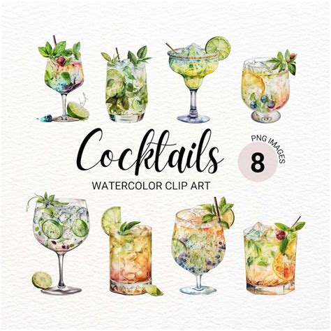 Watercolor Cocktails Clipart Summer Party Cocktails Alco Inspire Uplift