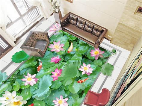 3D Lotus Koi 0597 Floor Wallpaper Murals Self Adhesive Etsy