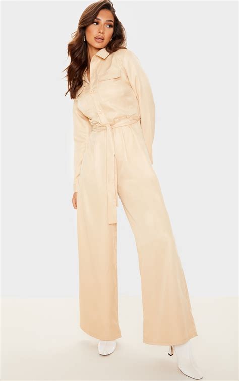 Stone Belt Detail Wide Leg Cargo Jumpsuit Prettylittlething Qa