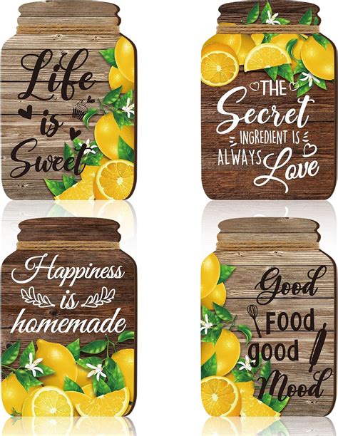 4 Pcs Kitchen Wall Decor Mason Jar Set Wooden Rustic Home