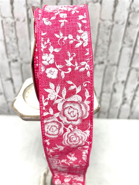 Hot Pink Floral Burlap Wired Ribbon Rgc186011 Hot Pink Ribbon Floral