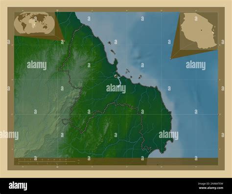 Dar Es Salaam Region Of Tanzania Colored Elevation Map With Lakes And