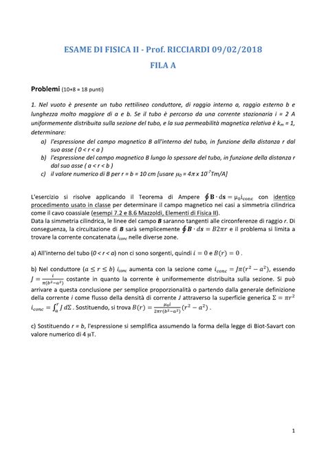 Tema Desame Di Fisica Ii Con Soluzioni 1 Esame Di Fisica Ii Prof