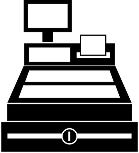 Ícone de caixa registradora silhueta preta destacado em um fundo