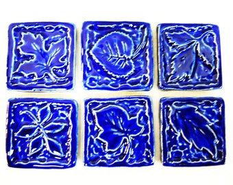 Large Delphinium Blue Glazed Ceramic Tiles Petal Etsy