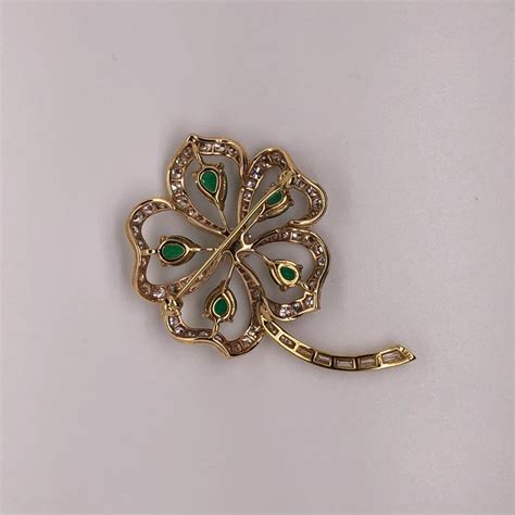 Vintage 14 Karat Gold Diamond And Emerald 4 Leaf Clover Pin At 1stdibs