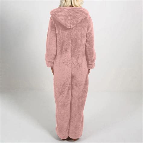 Womens Sherpa Jumpsuit Womens Fuzzy Pajamas Long Sleeve Adult Cat Ears