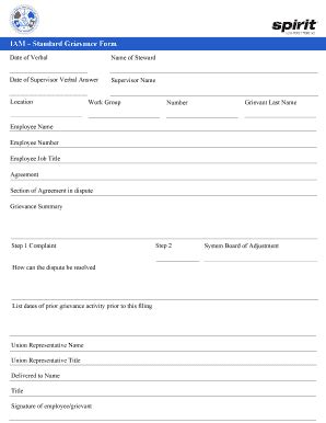 Fillable Online Iam Standard Grievance Form Fax Email Print Pdffiller