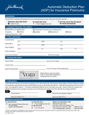 Fillable Online Automatic Deduction Plan For Insurance Premiums Use