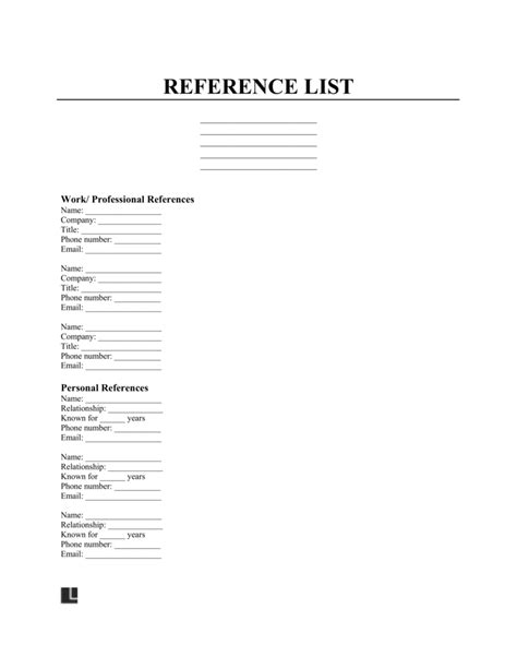 Blank Reference Template Word Printable Online