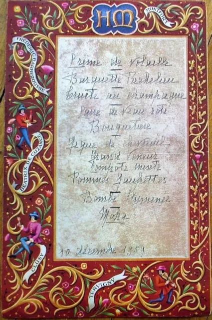 MENU MANUSCRIT 1959 Français avec bordure Publicité Vin Mariage EUR