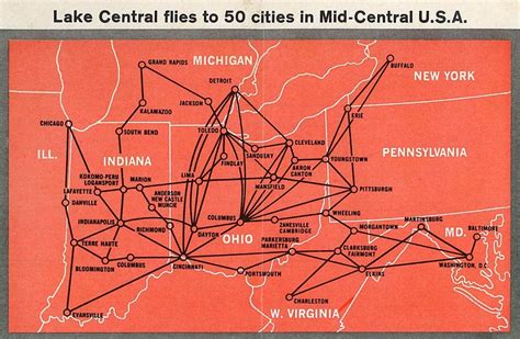 Lake Central Airlines January 4 1965 Route Map