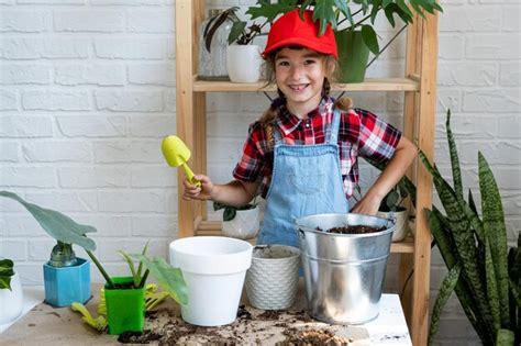 Garota Transplanta Um Filodendro De Planta De Casa Em Um Novo Solo