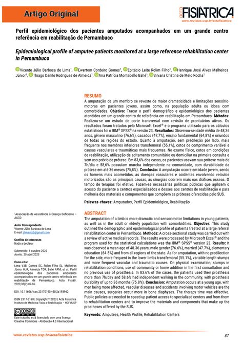 Pdf Perfil Epidemiol Gico Dos Pacientes Amputados Acompanhados Em Um