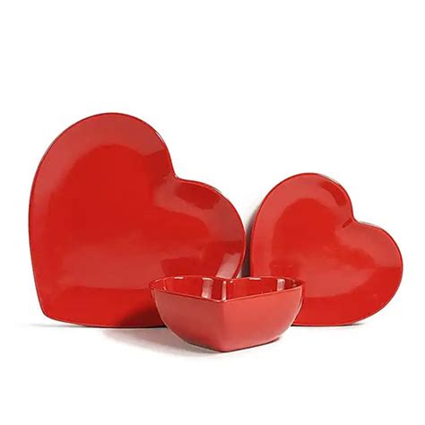 Stoneware Heart Shaped Ceramic Dinner Plates With Bowl Raylon