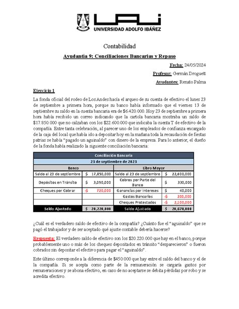 Ayudantía 9 Conciliaciones Bancarias y Repaso Pauta Contabilidad