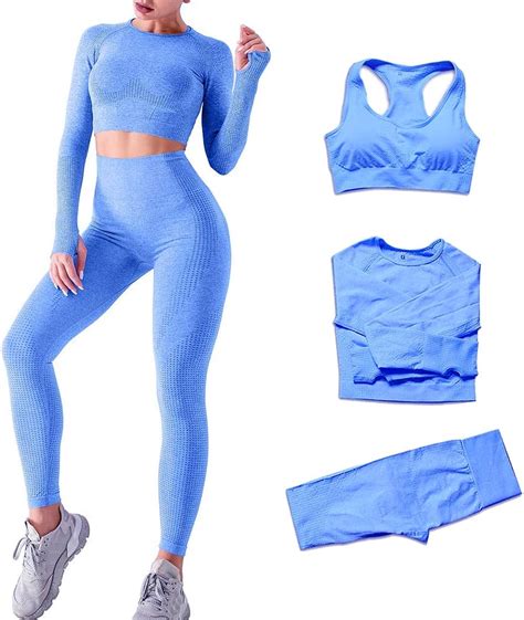 Donykarry 3 Teilig Trainingsanzug Damen Sport Leggings Gym Set Yoga