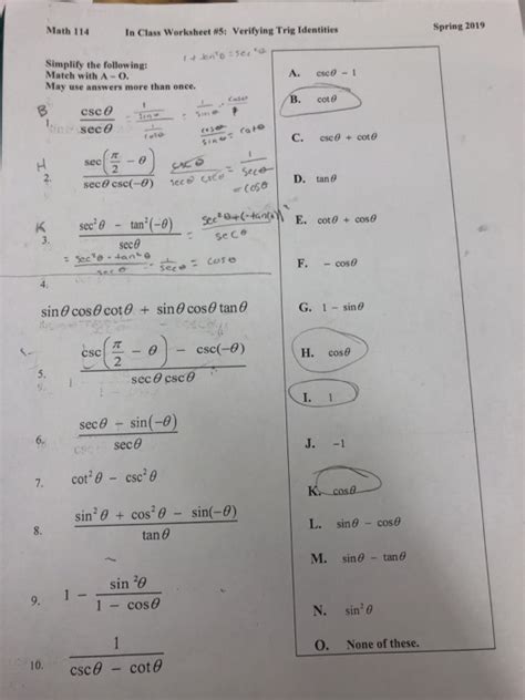 Proving Trigonometric Idenies Worksheet With Answers Worksheets For