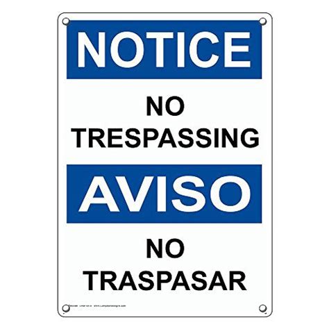 Weatherproof Plastic Vertical Osha Notice No Trespassing No Traspasar