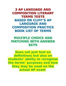 Ap Language And Composition Literary Terms Tests With Answer Keys