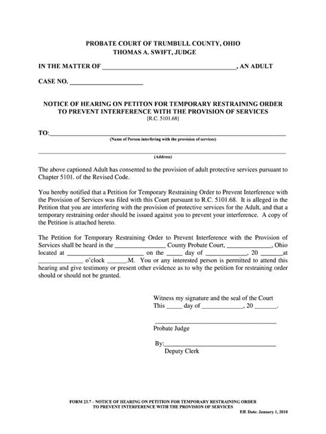 Fillable Online Trumbullprobate Standard Probate Form Notice Of