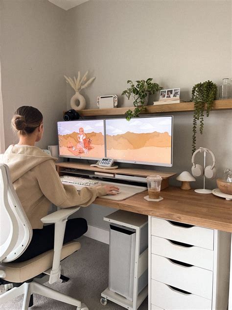 Cozy Neutral Desk Setup 🤍 Decorar Oficinas En Casa Diseño De Oficina En Casa Organización De