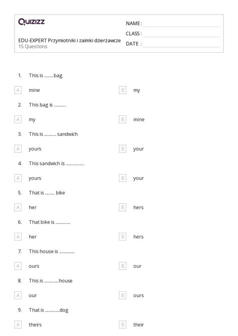 Ponad Zaimki Dzier Awcze Arkuszy Roboczych Dla Klasa W Quizizz