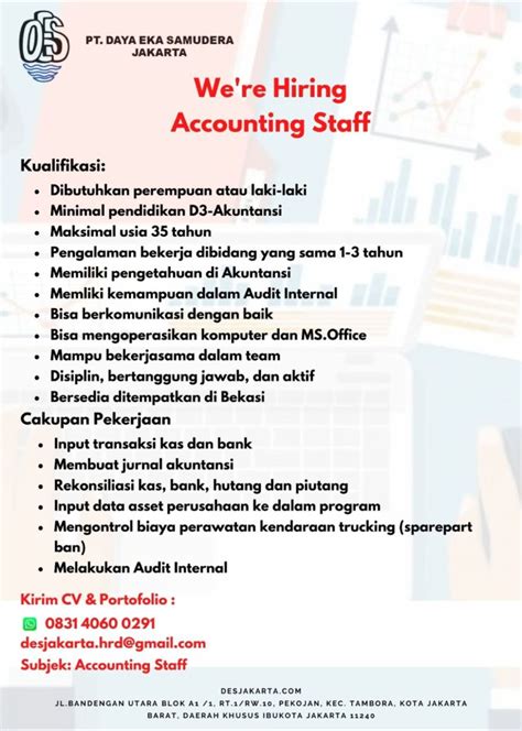 Lowongan Kerja Accounting Staff Di PT Daya Eka Samudera Jakarta Di PT