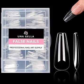 Amazon UNA GELLA Long Coffin Nail Tips 504pcs Clear Long Gel X