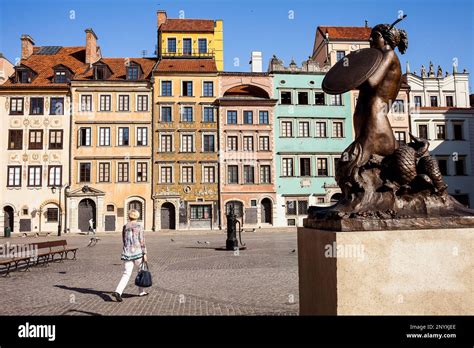 Warsaw Mermaid Statue In Old Town Square Rynek Starego Miasta Warsaw