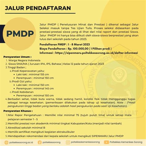 Penerimaan Mahasiswa Baru Jalur Pmdp Poltekkes Kemenkes Sorong Ta 20232024