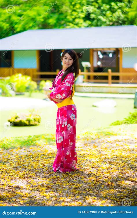 Beautiful Young Woman Wearing Japanese Traditional Yukata Stock Image