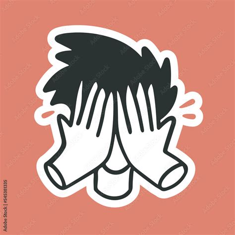 The Head Of A Man Covers His Face With His Hands Vector Sticker With Doodle Cute Outline Hand