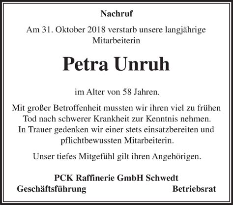 Traueranzeigen von Petra Unruh Märkische Onlinezeitung Trauerportal