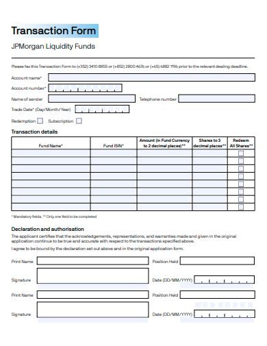 Free Transaction Form Samples In Pdf Ms Word