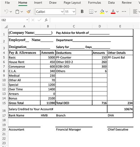 Payslip Template Excel